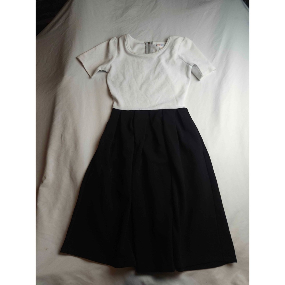 LuLaRoe Dress Womens Size 2XS White Black Colorblock Skater Fit & Flare Casual